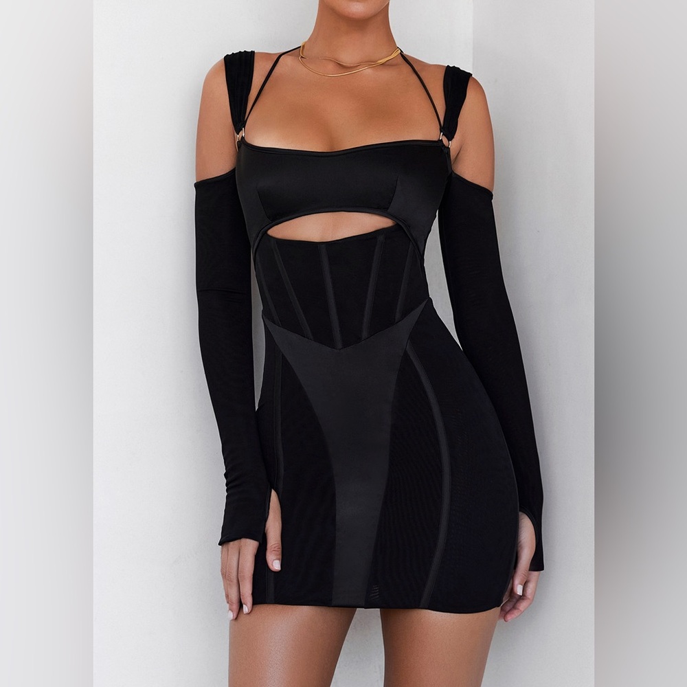 MISTRESS ROCKS Mon Amour Stretch Mesh Cutout Corset Bodycon Mini Dress Black XS